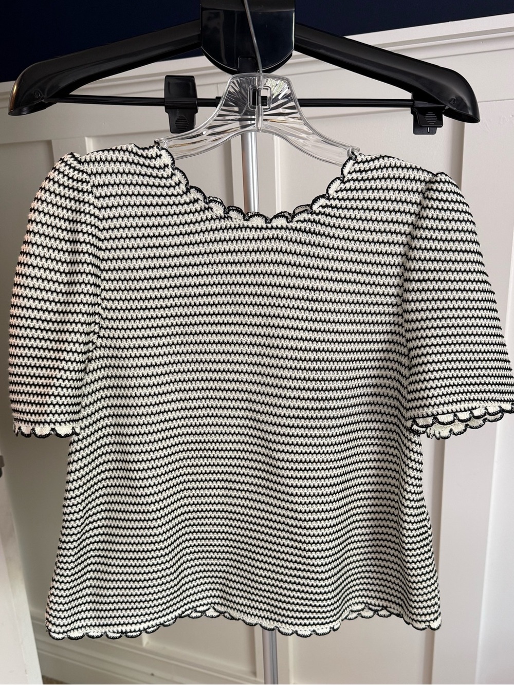 Striped Black & White Short Sleeve Knit Top